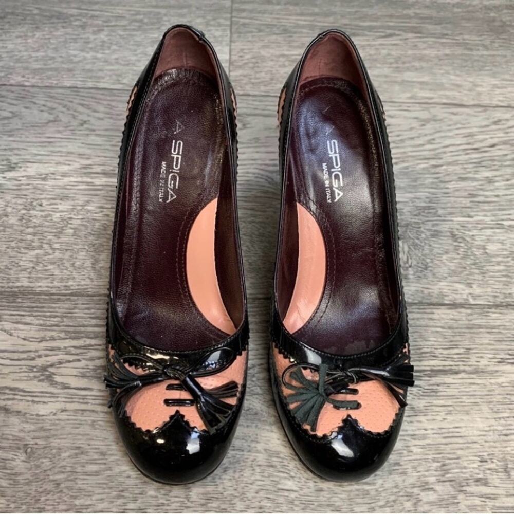 Via Spiga Black and Pink Patent Leather Women's Heels